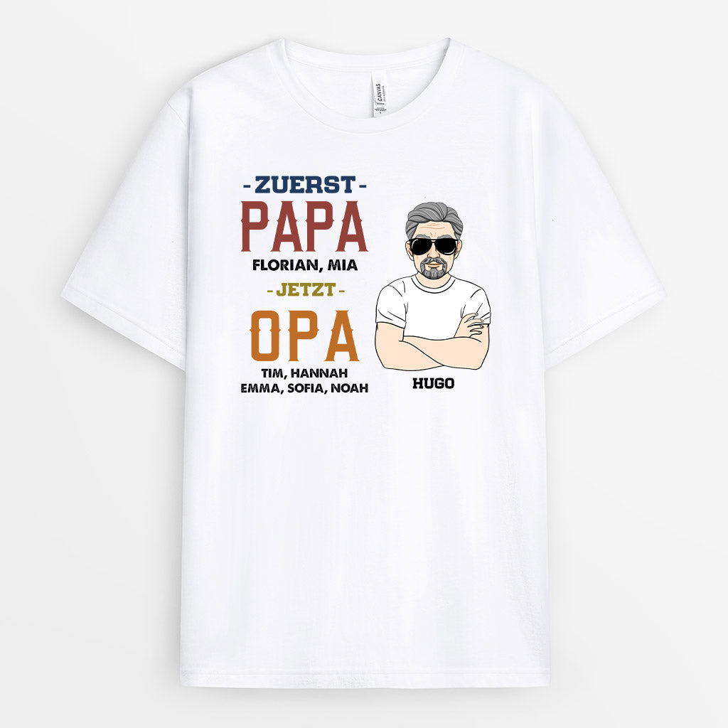 0259AGE1 personalisierte T Shirt geschenke zuerst papa jetzt opa