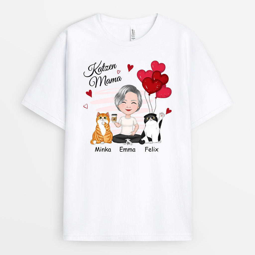 0916AGE2 Personalisierte Geschenke T Shirt Katzen Katzenmama Katzenliebhaber Katzenbestzer