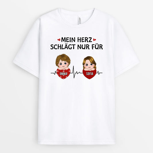 0928AGE1 Personalisierte Geschenke T Shirt Herzen Kinder Enkelkinder Papa Mama Opa Oma