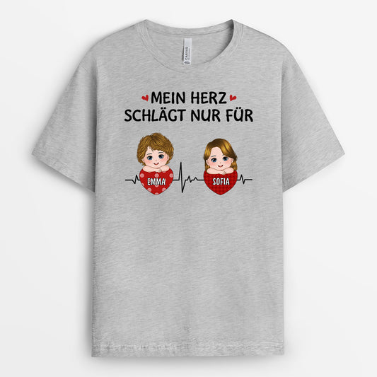 0928AGE2 Personalisierte Geschenke T Shirt Herzen Kinder Enkelkinder Papa Mama Opa Oma