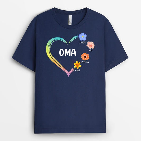 0980AGE2 Personalisierte Geschenke T Shirt Blumen Herzen Mama Oma