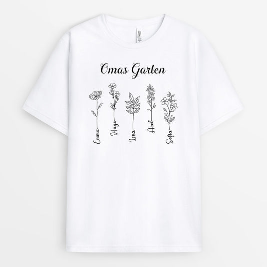 0985AGE2 Personalisierte Geschenke T Shirt Kinder Enkelkinder Blumen Garten Mama Oma