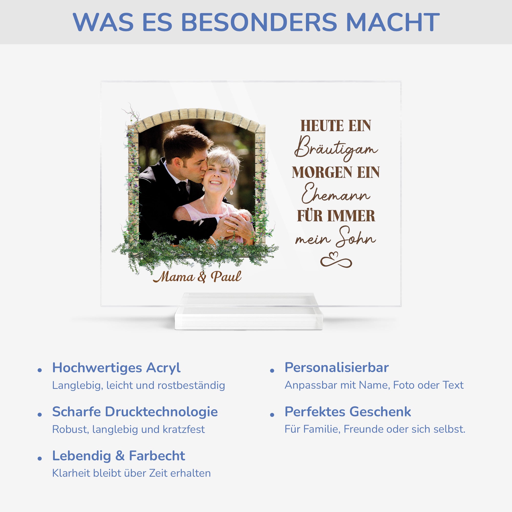 1090RGE5 fur immer mein sohn personalisierte acryl plakette_ sohn mit foto zur hochzeit 1090R8L0G