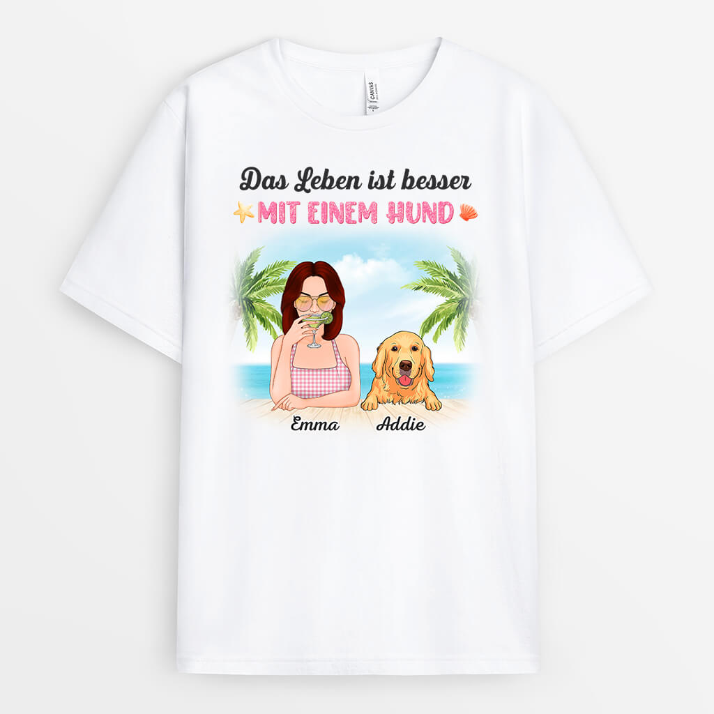 1135AGE1 Personalisierte Geschenke T Shirts Hundeliebhaber Frauen Strand Sommer