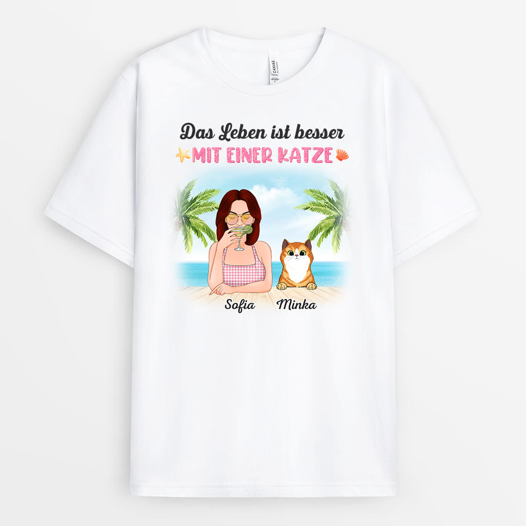 1135AGE1 Personalisierte Geschenke T Shirts Katzenbesitzer Frauen Strand Sommer