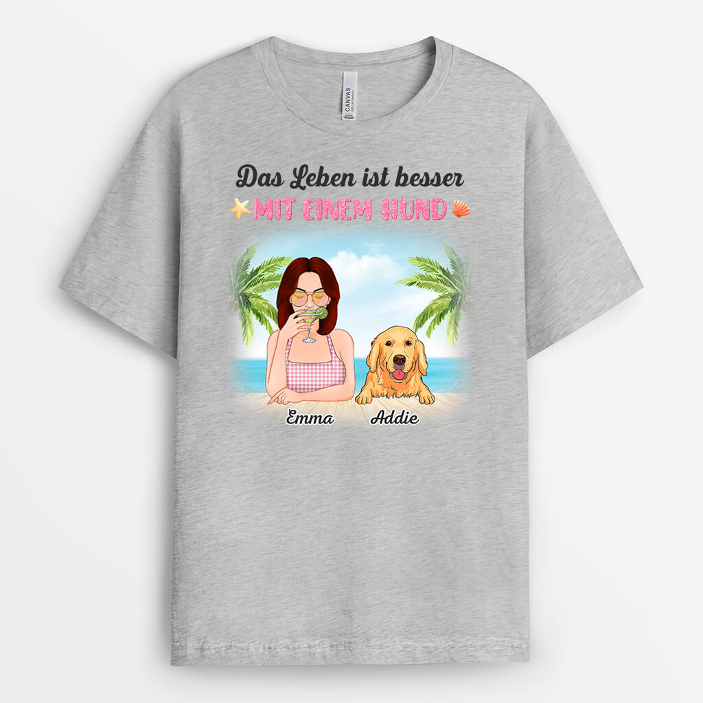 1135AGE2 Personalisierte Geschenke T Shirts Hundeliebhaber Frauen Strand Sommer