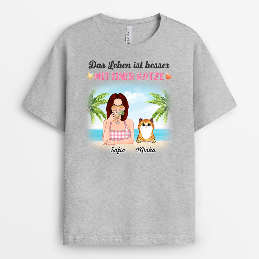 1135AGE2 Personalisierte Geschenke T Shirts Katzenbesitzer Frauen Strand Sommer