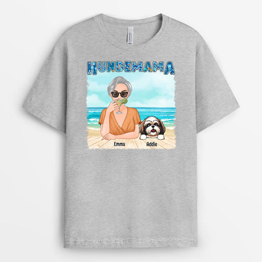 1136AGE1 Personalisierte Geschenke T Shirts Hundemama Hundeliebhaber Strand Sommer