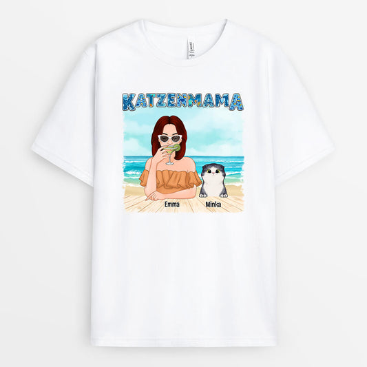 1136AGE1 Personalisierte Geschenke T Shirts Katzenmama Katzenliebhaber Strand Sommer