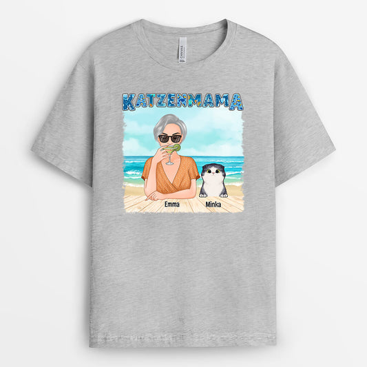 1136AGE2 Personalisierte Geschenke T Shirts Katzenmama Katzenliebhaber Strand Sommer
