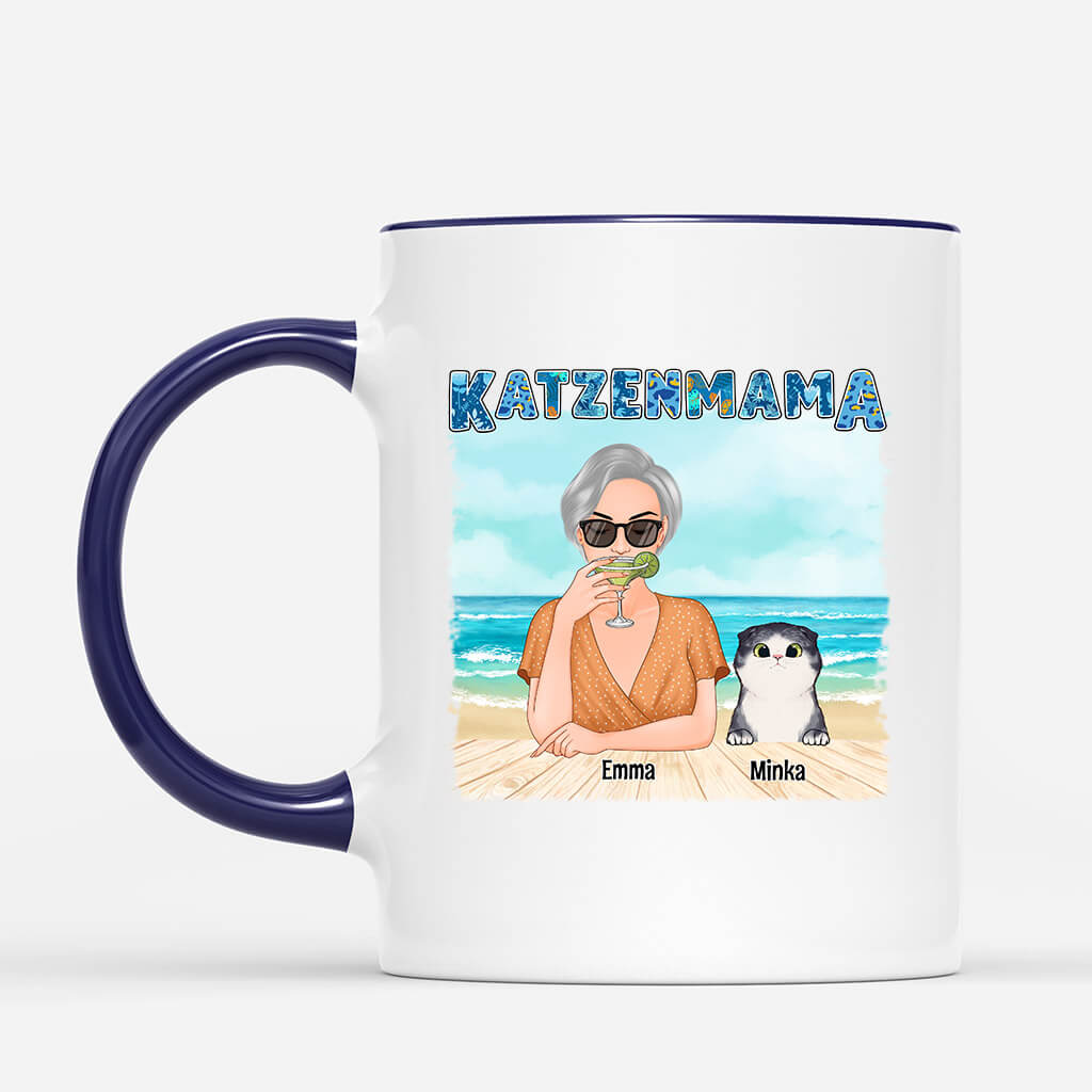 1136MGE2 Personalisierte Geschenke Tassen Katzenmama Katzenliebhaber Strand Sommer