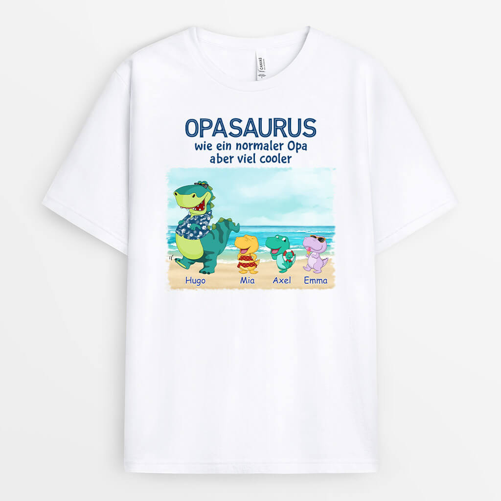 1139AGE1 Personalisierte Geschenke T Shirt Kinder Enkelkinder Strand Saurus Papa Opa