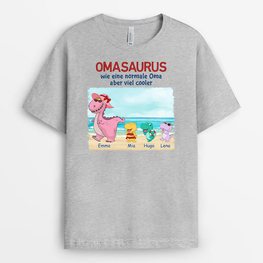 1139AGE2 Personalisierte Geschenke T Shirt Kinder Enkelkinder Strand Saurus Mama Oma