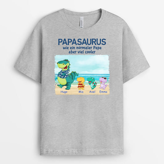 1139AGE2 Personalisierte Geschenke T Shirt Kinder Enkelkinder Strand Saurus Papa Opa