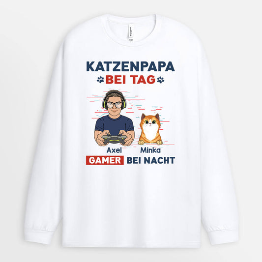 1164NGE1 Personalisierte Geschenke Langarmshirt Game Katzenliebhaber