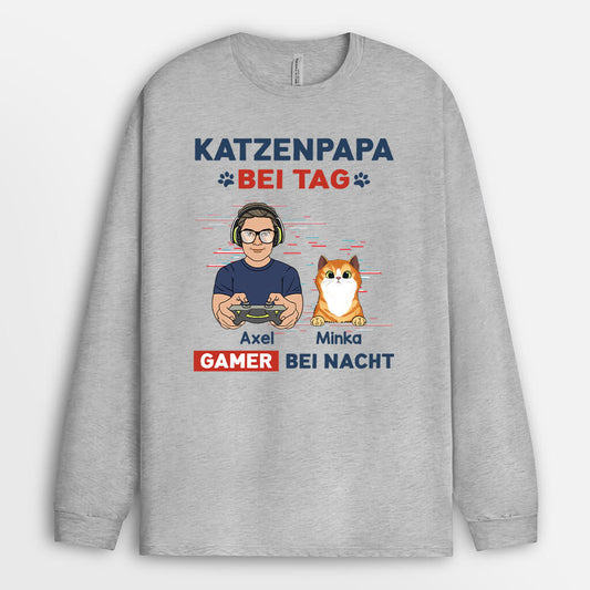 1164NGE2 Personalisierte Geschenke Langarmshirt Game Katzenliebhaber