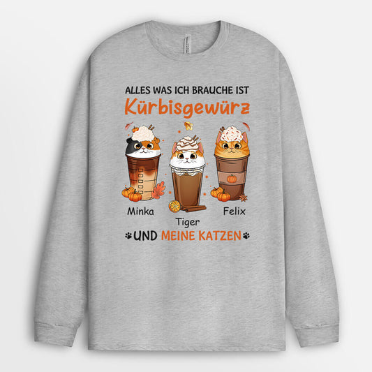 1208NGE1 Personalisierte Geschenke Langarmshirt Herbst Katze Katzenliebhaber