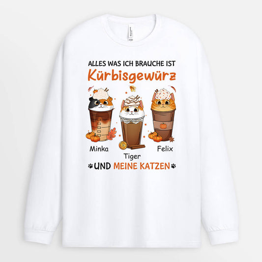 1208NGE2 Personalisierte Geschenke Langarmshirt Herbst Katze Katzenliebhaber