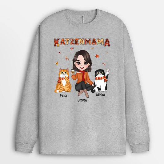 1210NGE1 Personalisierte Geschenke Langarmshirt Katze Katzenliebhaber