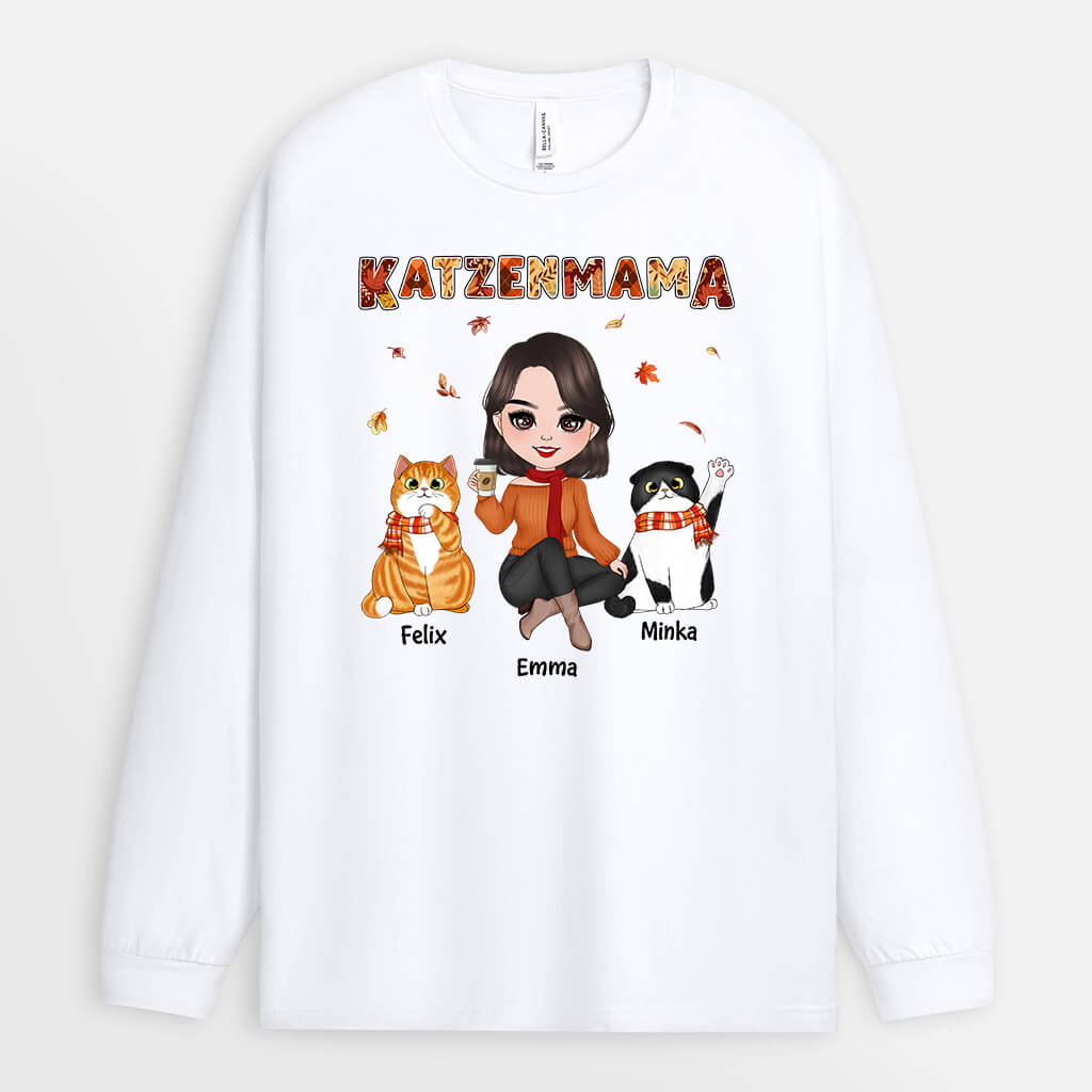 1210NGE2 Personalisierte Geschenke Langarmshirt Katze Katzenliebhaber