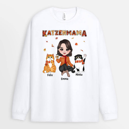 1210NGE2 Personalisierte Geschenke Langarmshirt Katze Katzenliebhaber