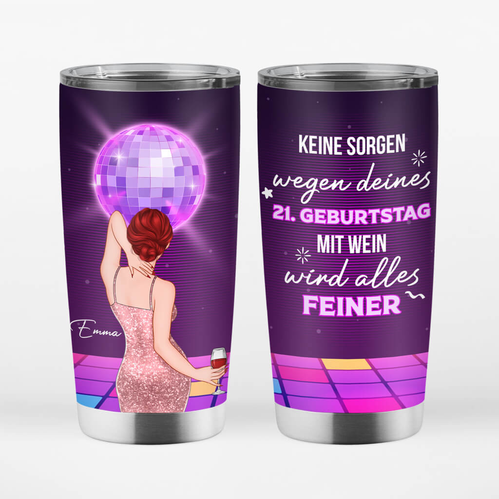 1242TGE1 personalisierter keine sorgen machen 21 geburtstag thermobecher