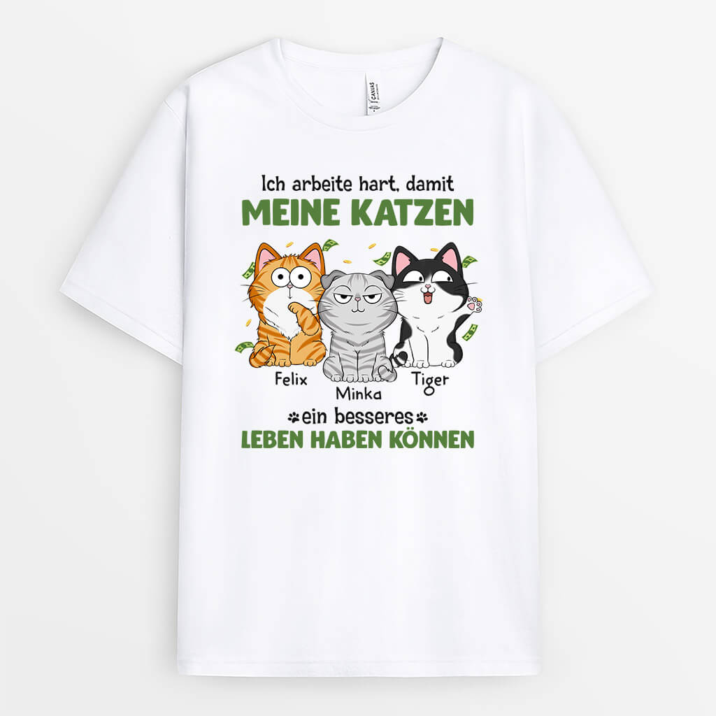 1292AGE1 personalisiertes ich arbeite hart katze t shirt