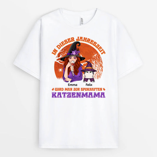 1293AGE1 personalisiertes spukhafte katzenmama halloween t shirt