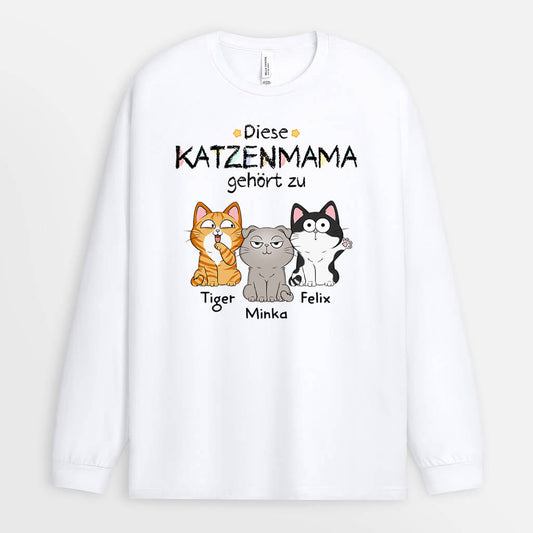 1295NGE1 personalisiertes katzenmama katzenpapa gehort zu lustig langarmshirt