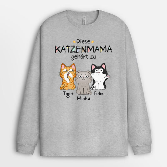 1295NGE2 personalisiertes katzenmama katzenpapa gehort zu lustig langarmshirt