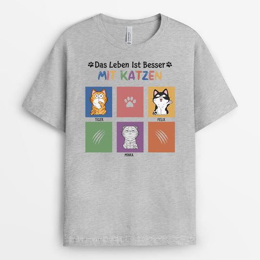 1299AGE2 personalisiertes das leben ist besser mit katzen bunt t shirt