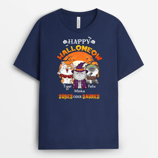 1302AGE2 personalisiertes happy halloween susses oder saures katzen t shirt