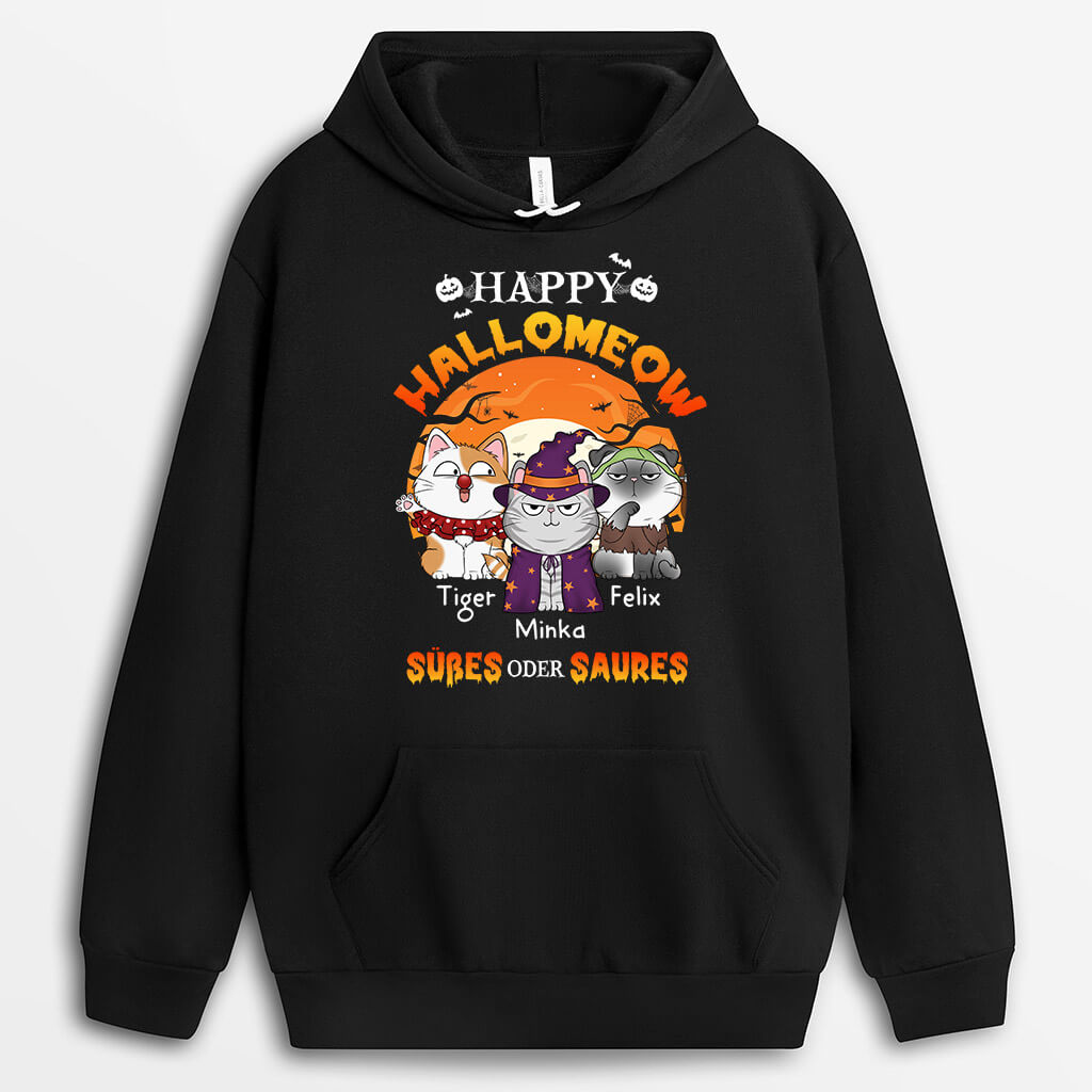 1302HGE2 personalisierter happy halloween susses oder saures katzen hoodie