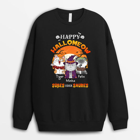 1302WGE1 personalisierter happy halloween susses oder saures katzen pullover