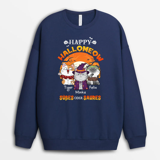 1302WGE2 personalisierter happy halloween susses oder saures katzen pullover