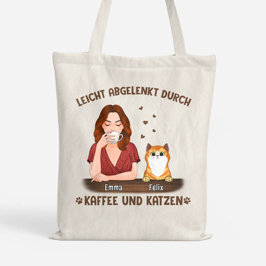 1306BGE1 personalisierte leicht abgelenkt durch kaffee und katzen tragetasche_1