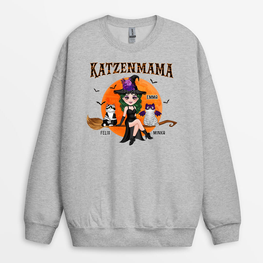 1310WGE1 personalisierter katzenmama mit besen halloween pullover