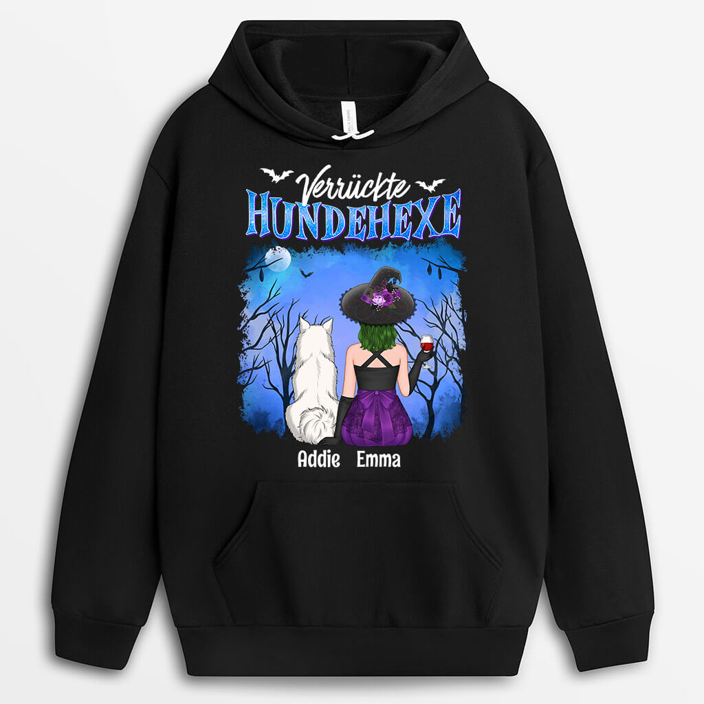 1339HGE2 personalisierter verruckte hundehexe halloween hoodie