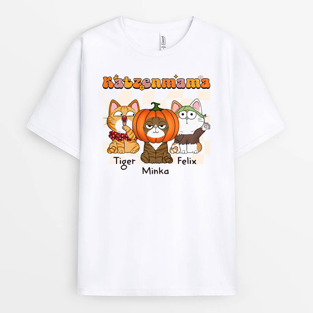 1349AGE2 personalisiertes katzenmama retro halloween t shirt