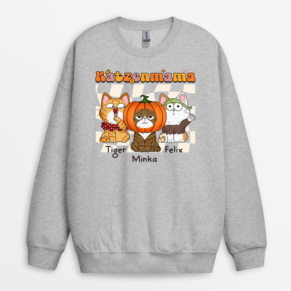 1349WGE1 personalisierter katzenmama retro halloween pullover