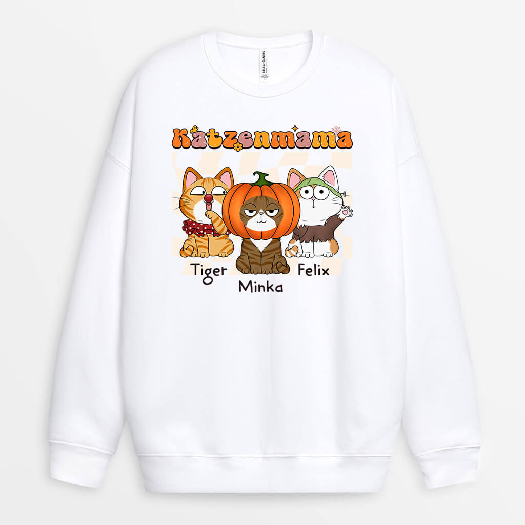 1349WGE2 personalisierter katzenmama retro halloween pullover