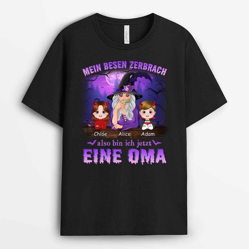 1357AGE1 personalisiertes mein besen ist gebrochen jetzt bin ich eine oma halloween t shirt