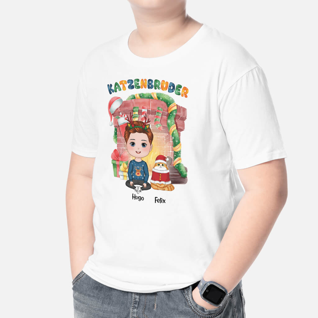 1363AGE2 personalisiertes katzenbruder weihnachten kinder t shirt