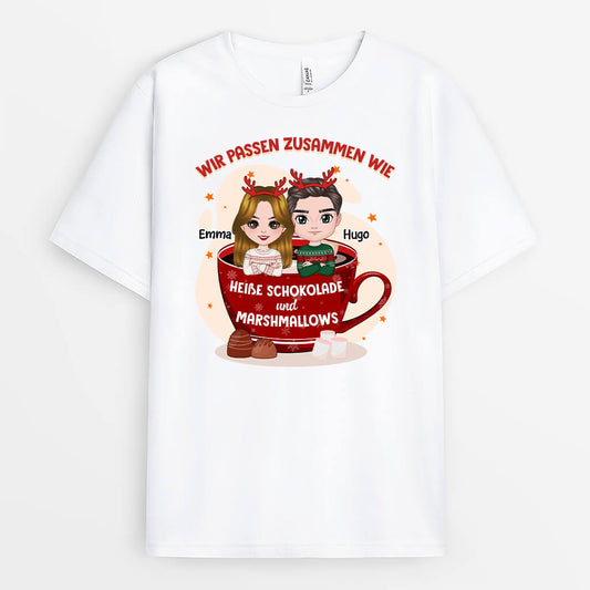 1381AGE1 personalisiertes passen zusammen wie heisse schokolade und marshmallows weihnachten t shirt