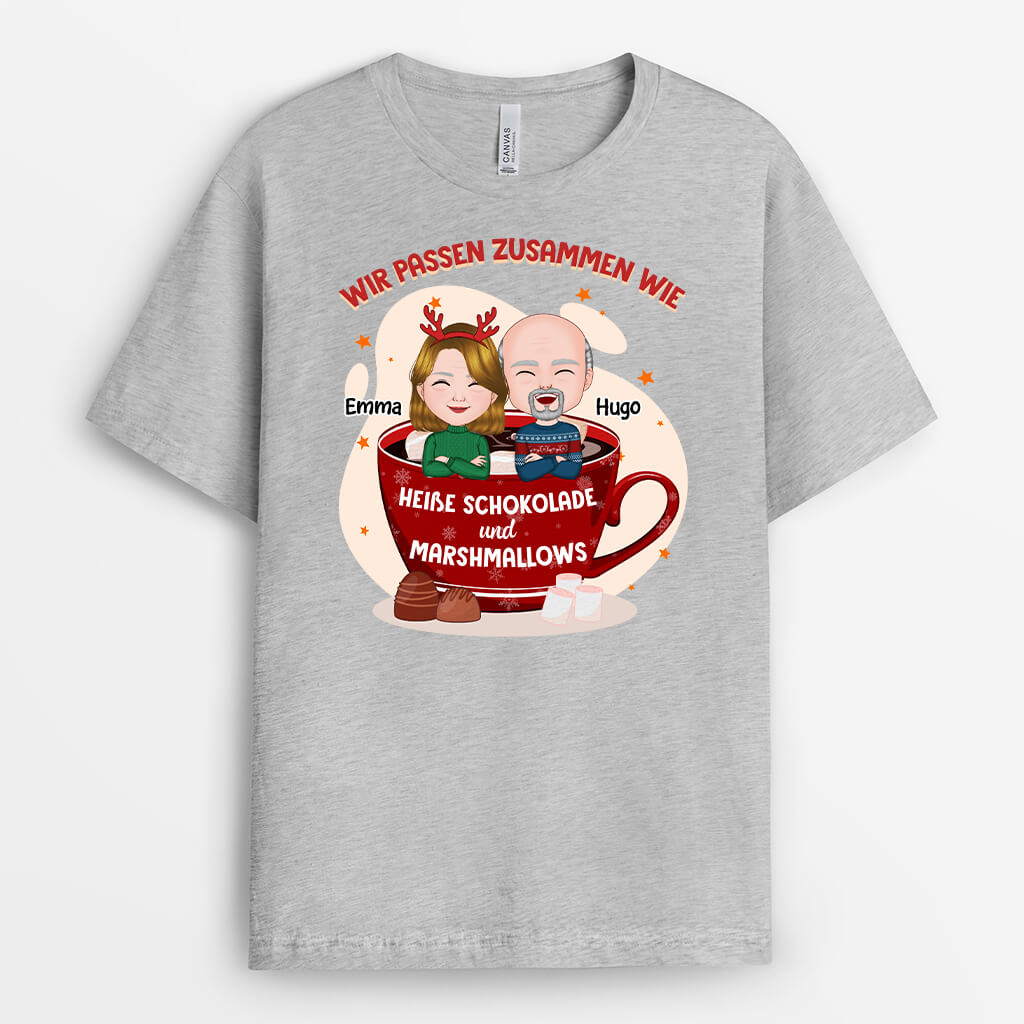 1381AGE2 personalisiertes passen zusammen wie heisse schokolade und marshmallows weihnachten t shirt