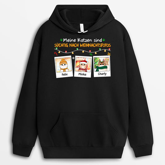 1391HGE1 personalisierter meine katzen sind suchtig nach weihnachtsfotos hoodie