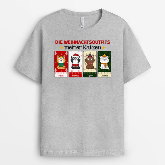 1402AGE2 personalisiertes die weihnachtsoutfits meiner katzen t shirt