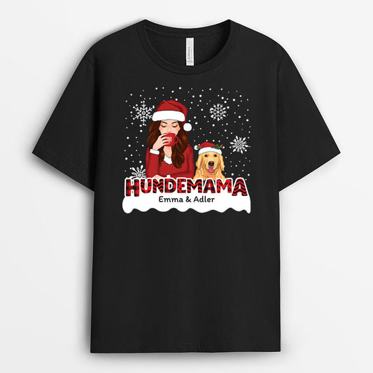 1408AGE1 personalisiertes hundemama mit rotem muster zu weihnachten t shirt