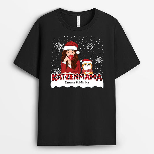 1408AGE2 personalisiertes katzenmama mit rotem muster zu weihnachten t shirt