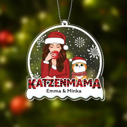 1408OGE2 personalisiertes katzenmama rotes muster weihnachten ornament